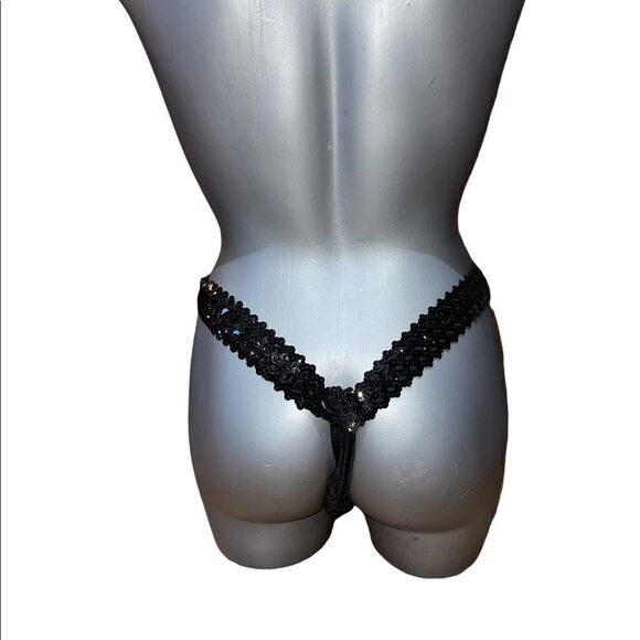 Black w Black sequin Exotic dancer stripper thong G string - Picture 1 of 2